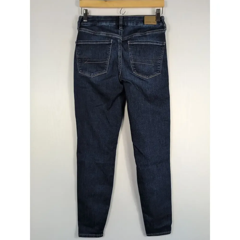 American Eagle Womens 6 Hi Rise Jegging Jeans Blue Dark Wash Stretch Next Level - Picture 3 of 16